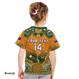 Custom Text And Number Australia Rugby T Shirt KID Wallabies Kangaroo Orange Aboriginal