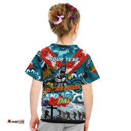 Personalised Sharks ANZAC Day Kid T Shirt Aboriginal Rising Sun