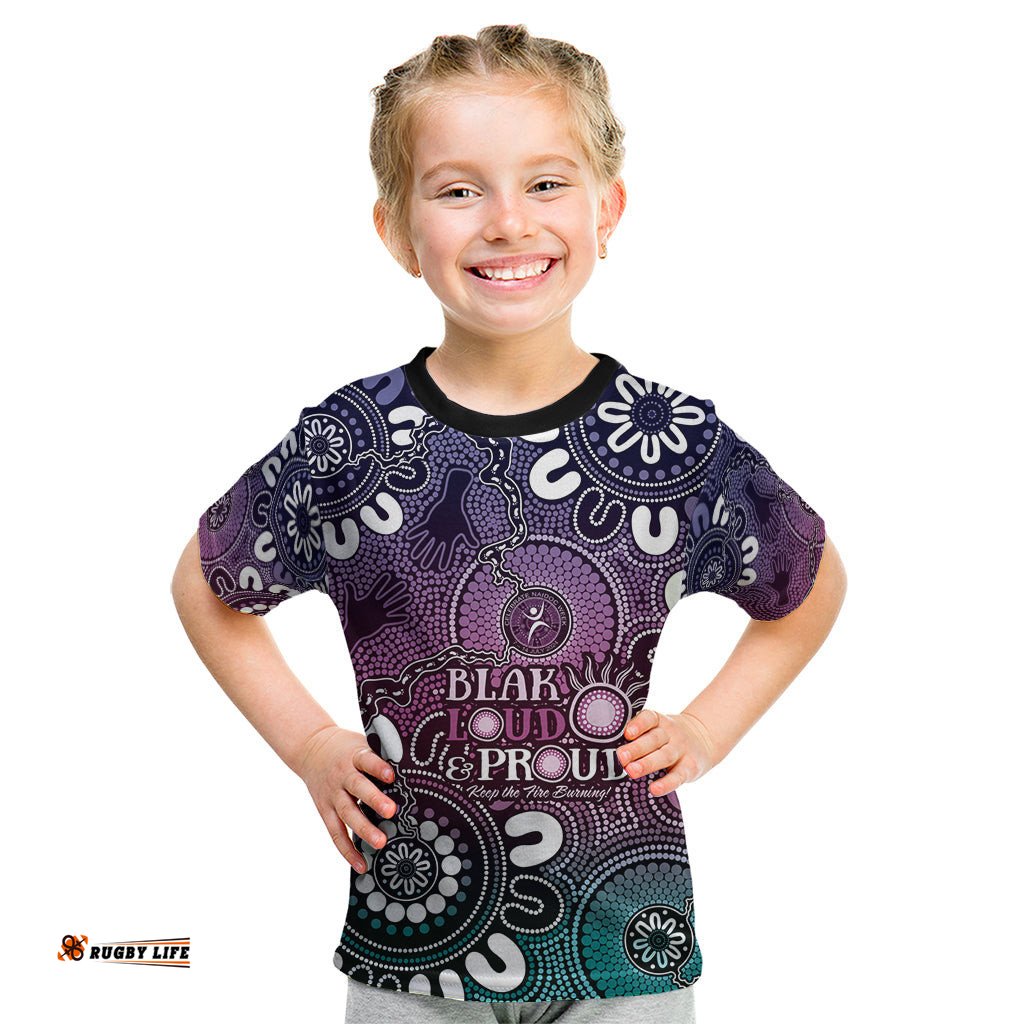 NAIDOC Week 2024 Fire Burning Kid T Shirt Aboriginal Dots Pink Art