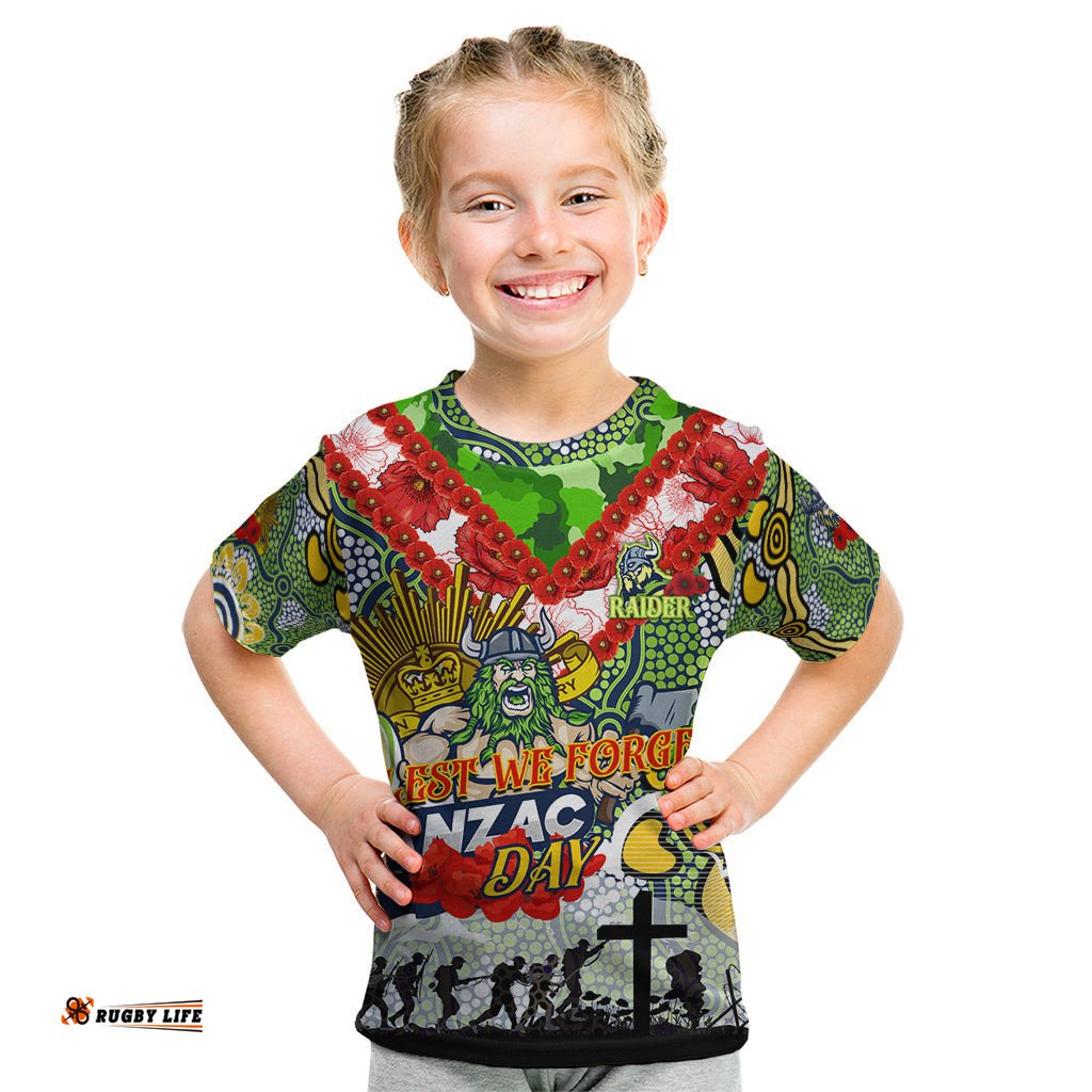 Personalised Raiders ANZAC Day Kid T Shirt Aboriginal Rising Sun