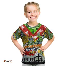 Personalised Raiders ANZAC Day Kid T Shirt Aboriginal Rising Sun