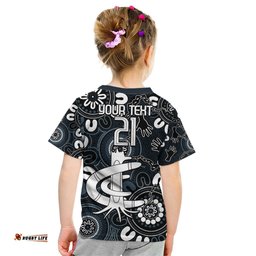 Custom Carlton Blues NAIDOC Week 2024 Kid T Shirt Fire Burning Aboriginal Dots Art