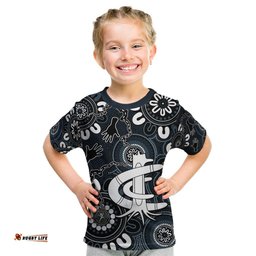 Custom Carlton Blues NAIDOC Week 2024 Kid T Shirt Fire Burning Aboriginal Dots Art