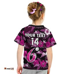 Custom Text And Number Sydney Sixers Cricket T Shirt KID Aboriginal Art Mix Tropical Flowers