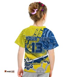Custom Text and Number Cowboys Rugby T Shirt KID Aboriginal Boomerang Go Premiers North Queensland