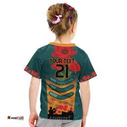 Custom Wallaroos Rugby ANZAC Kid T Shirt Poppy Soldier With Aboriginal Dots Art
