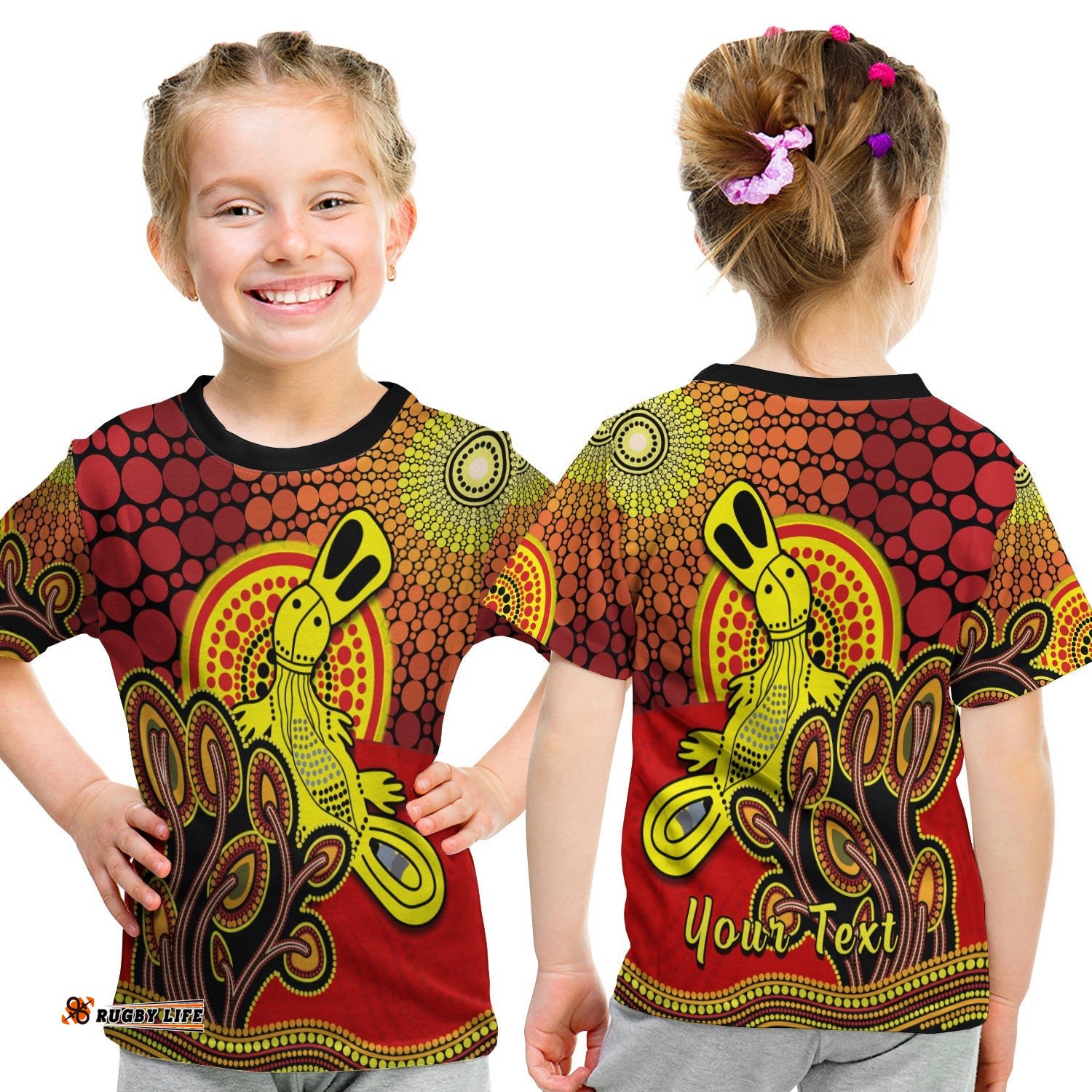 Custom Personalised Aboriginal Platypus T Shirt KID Tree On The Hill Sunshine
