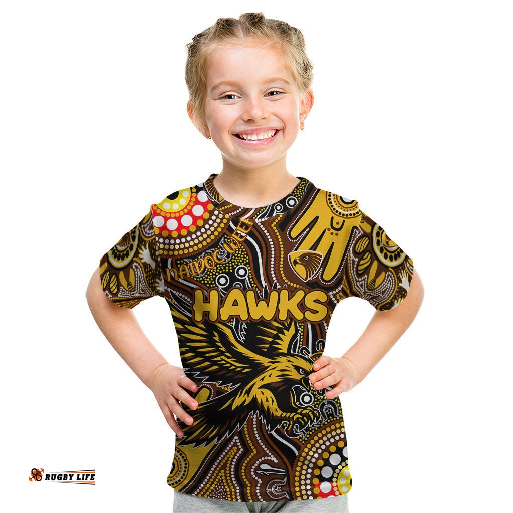 Personalised NAIDOC Week 2024 Hawthorn Hawks Kid T Shirt Australian Aboriginal Hand Painting