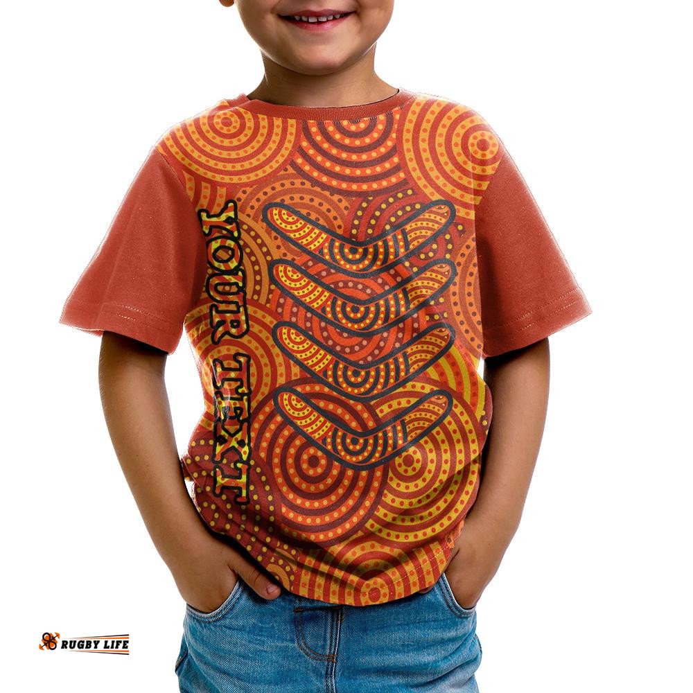Aboriginal Personalised T-Shirt Kids - Aboriginal Boomerangs And Dot Circle