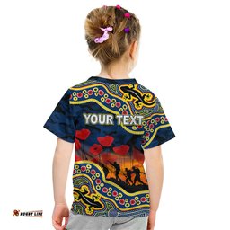 Custom Personalised Anzac Day NRL - Cowboys Kid T Shirt Aboriginal Lizard Patterns