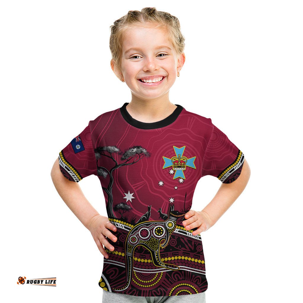 Personalised June 6 Queensland Day Kid T Shirt Australian Aboriginal Art