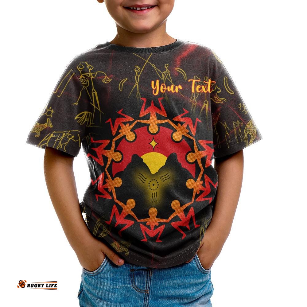 Custom Aboriginal T-Shirt Kids - Australia Map and Indigenous Flag
