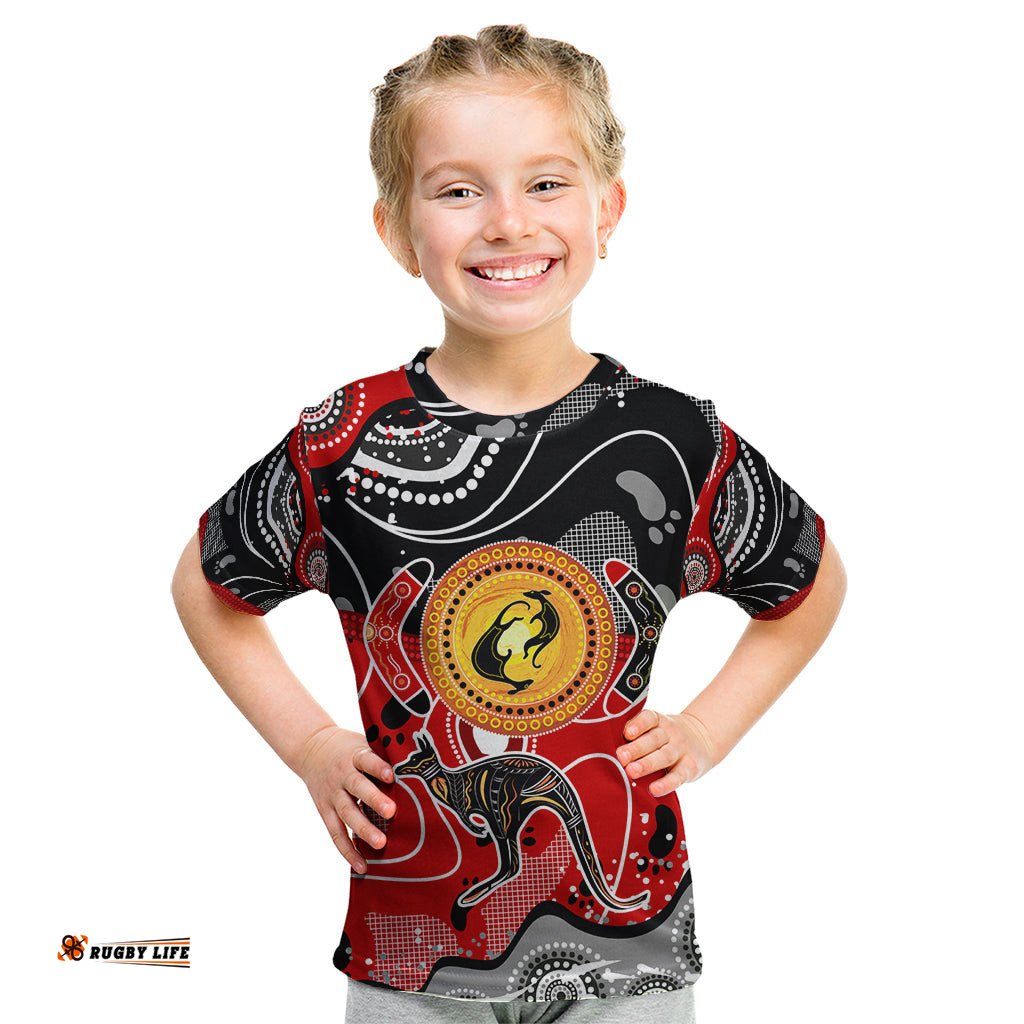 Aboriginal Flag Style Dot Art And Abstract Kangaroo Kid T Shirt TS04