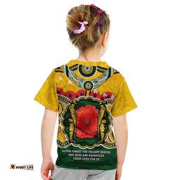 Matildas ANZAC Day 2024 Kid T Shirt Australian Army We Will Remember Them Aboriginal Art