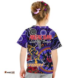 Storm Rugby ANZAC Kid T Shirt Aboriginal Military and Poppy Flowers