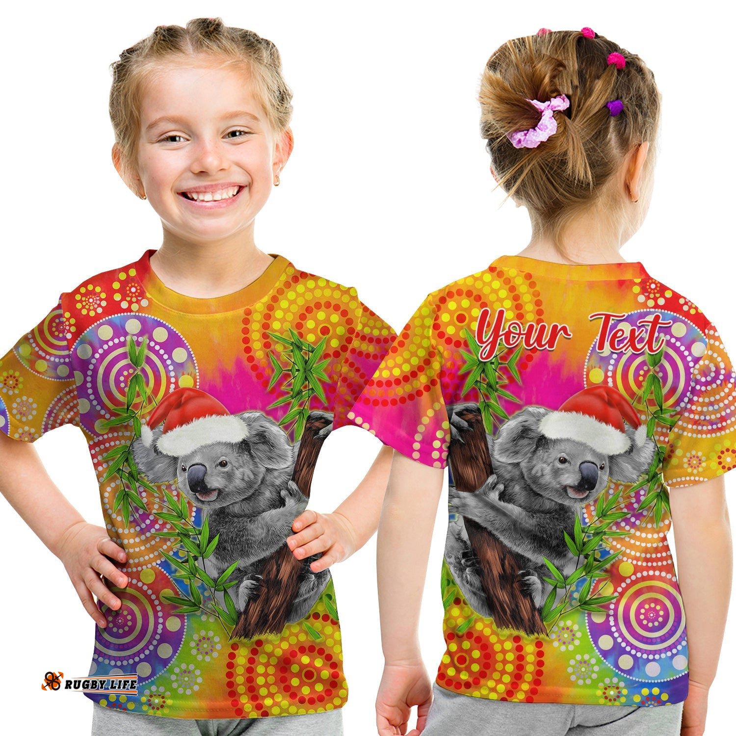 Custom Personalised Australia Koala Aboriginal T Shirt KID Rainbow Tie Dye Merry Christmas