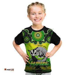 Personalised Australia Gemini Sugar Gilder Zodiac Kid T Shirt Auz Astrology Aboriginal - Green