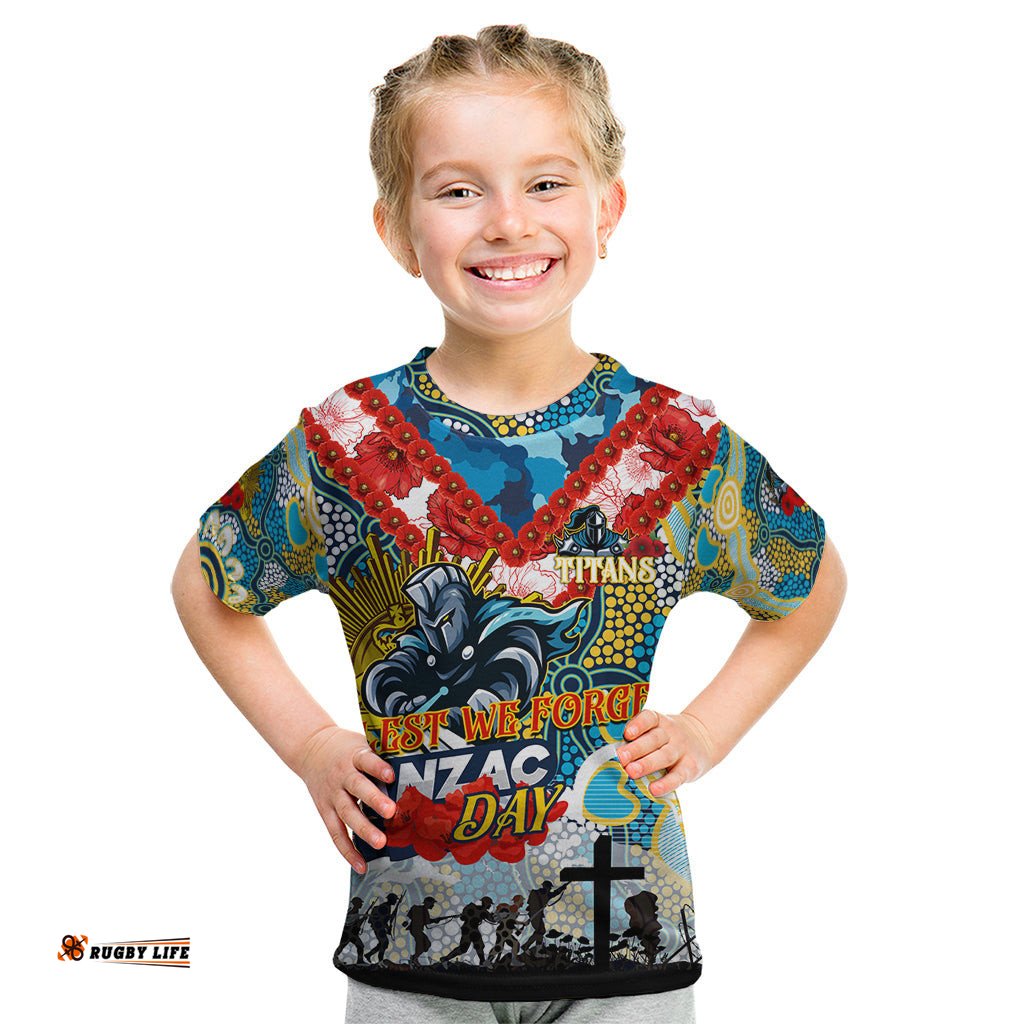 Personalised Titans ANZAC Day Kid T Shirt Aboriginal Rising Sun