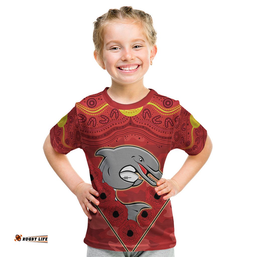 Custom Dolphins Rugby ANZAC Kid T Shirt Aboriginal and Army Patterns