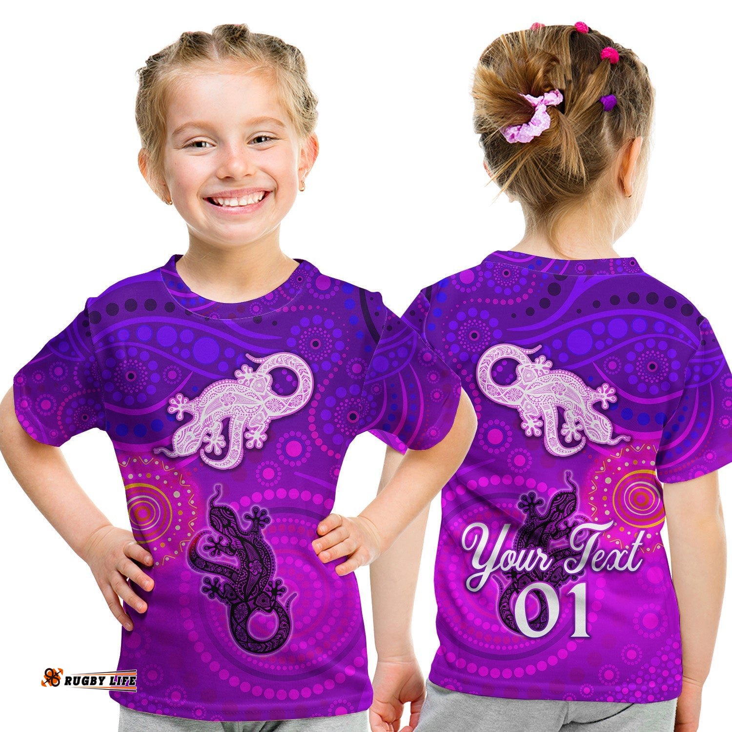 Custom Personalised Aboriginal Art Lizards T Shirt KID Indigenous Unique Vibes