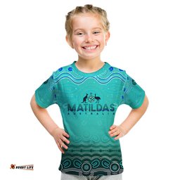 Personalised Australia Matildas Kid T Shirt Tillies Aboriginal Simple Turquoise