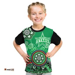 Custom Personalised Melbourne Stars Kid T Shirt Cricket Indigenous Aboriginal Lizard Version