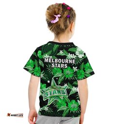 Melbourne Stars Cricket T Shirt KID Aboriginal Art Mix Tropical Flowers