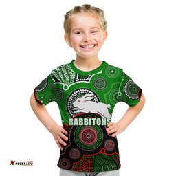 Custom Personalised And Number Rabbitohs NRL Kid T Shirt Aboriginal Patterns