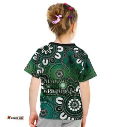 NAIDOC Week 2024 Fire Burning Kid T Shirt Aboriginal Dots Green Art