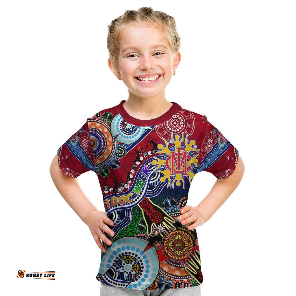 Custom NAIDOC Week 2024 Melbourne Demons Kid T Shirt Australia Aboriginal Dot Painting