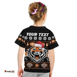 Custom Personalised Wests Tigers Christmas T Shirt KID Aboriginal Art Merry Xmas