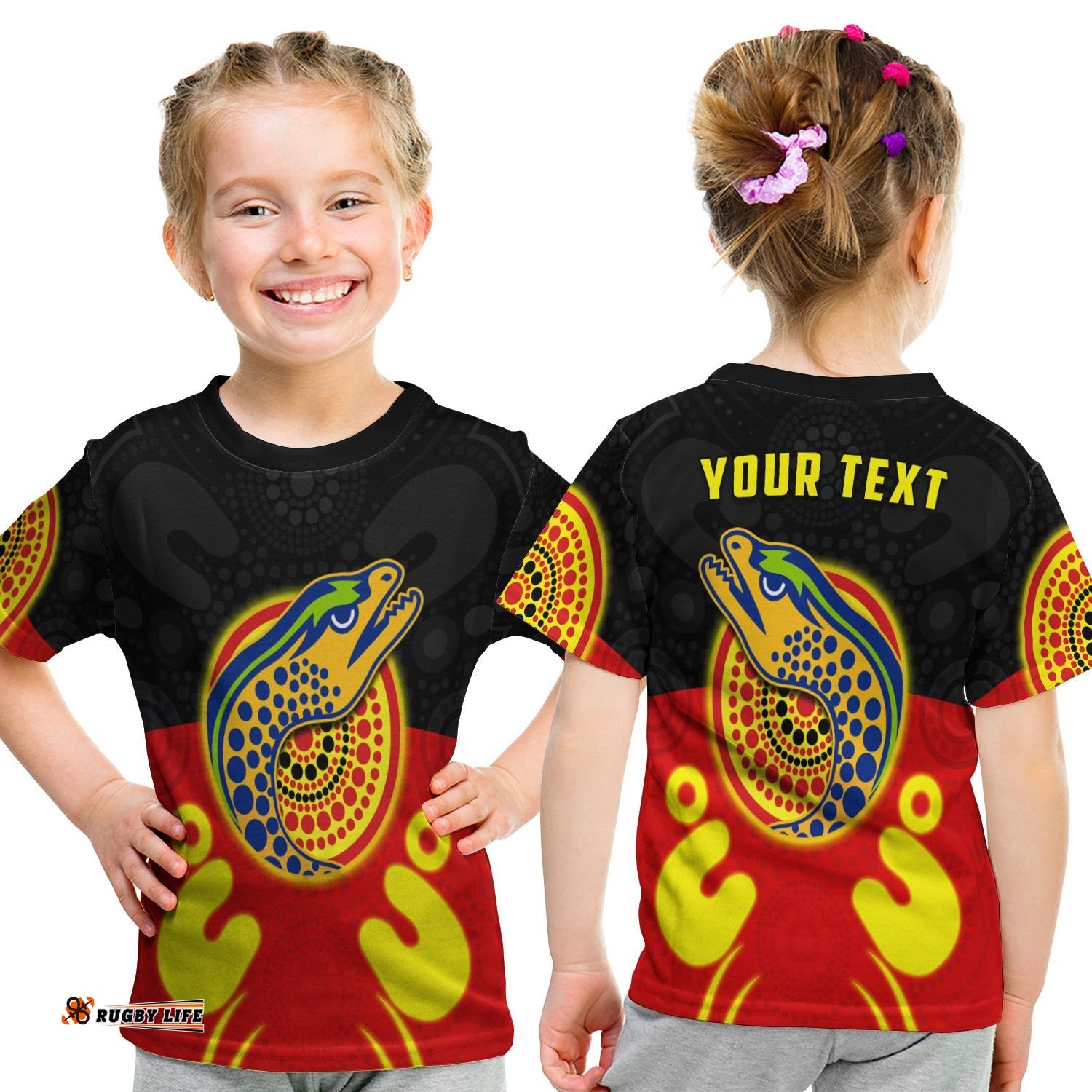 Custom Personalised Eels Indigenous T Shirt KID Style Aboriginal Flag