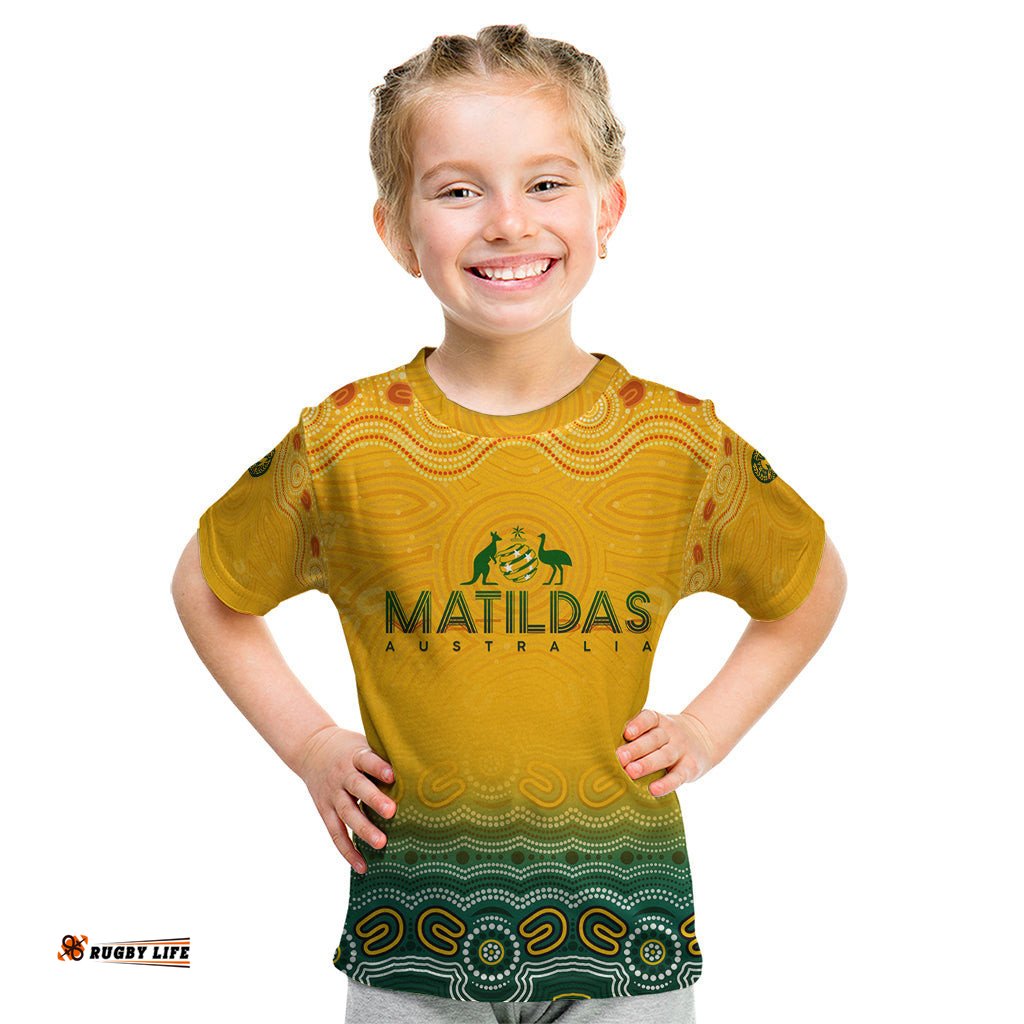 Personalised Australia Matildas Kid T Shirt Tillies Aboriginal Simple Yellow