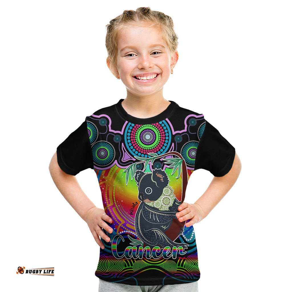 Personalised Australia Cancer Koala Zodiac Kid T Shirt Auz Astrology Aboriginal - Rainbow