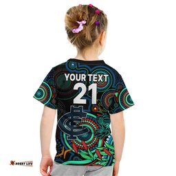 Custom Carlton Blues Football Aboriginal Art Kid T Shirt NAIDOC Indigenous Tribal