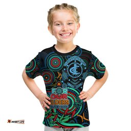Custom Carlton Blues Football Aboriginal Art Kid T Shirt NAIDOC Indigenous Tribal