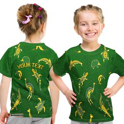 Custom Personalised Aboriginal Art T Shirt KID Animals Australia Version Green