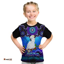 Personalised Australia Libra Cockatoo Zodiac Kid T Shirt Auz Astrology Aboriginal - Blue