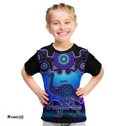 Personalised Australia Aquarius Emu Zodiac Kid T Shirt Auz Astrology Aboriginal - Blue