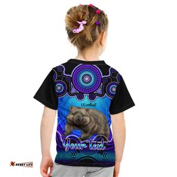 Personalised Australia Taurus Wombat Zodiac Kid T Shirt Auz Astrology Aboriginal - Blue