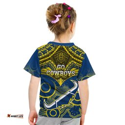 Cowboys Rugby Kid T Shirt Aboriginal Mix Polynesian Pattern