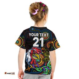 Custom Roosters Rugby Aboriginal Art Kid T Shirt NAIDOC Indigenous Tribal