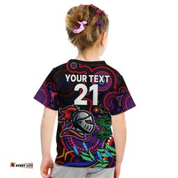 Custom Knights Rugby Aboriginal Art Kid T Shirt NAIDOC Indigenous Tribal