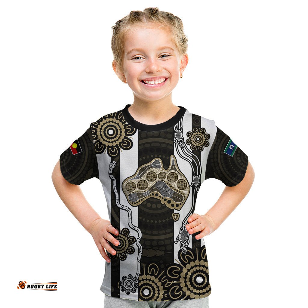 NAIDOC Collingwood Football Kid T Shirt Proud To Be Magpies Aboriginal Version