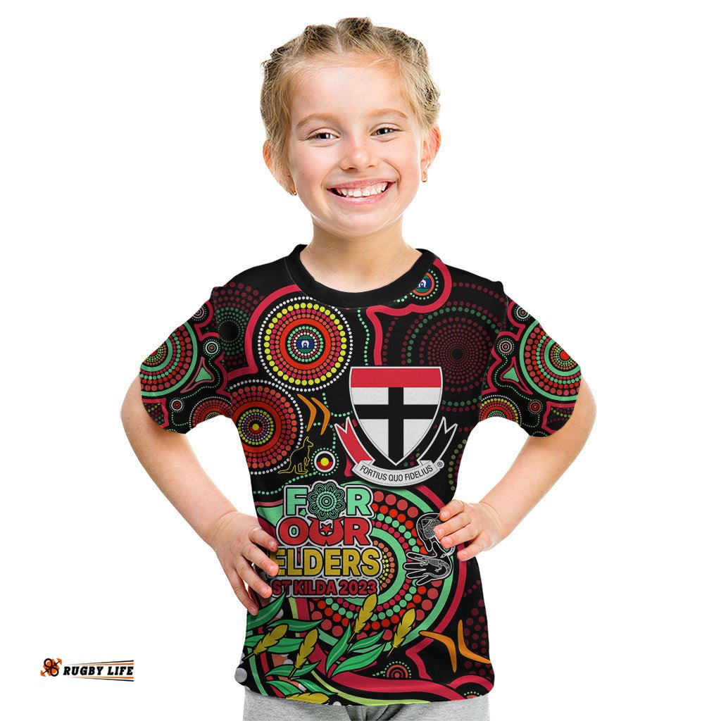 Custom St Kilda Football Aboriginal Art Kid T Shirt NAIDOC Indigenous Tribal