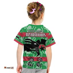 NAIDOC Rabbitohs Rugby Kid T Shirt Go The Bunnies Aboriginal Dots