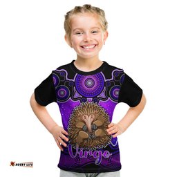 Personalised Australia Virgo Echidna Zodiac Kid T Shirt Auz Astrology Aboriginal - Purple