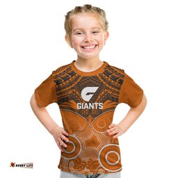 Personalised Giants Football Kid T Shirt GWS Aboriginal Mix Polynesian Pattern