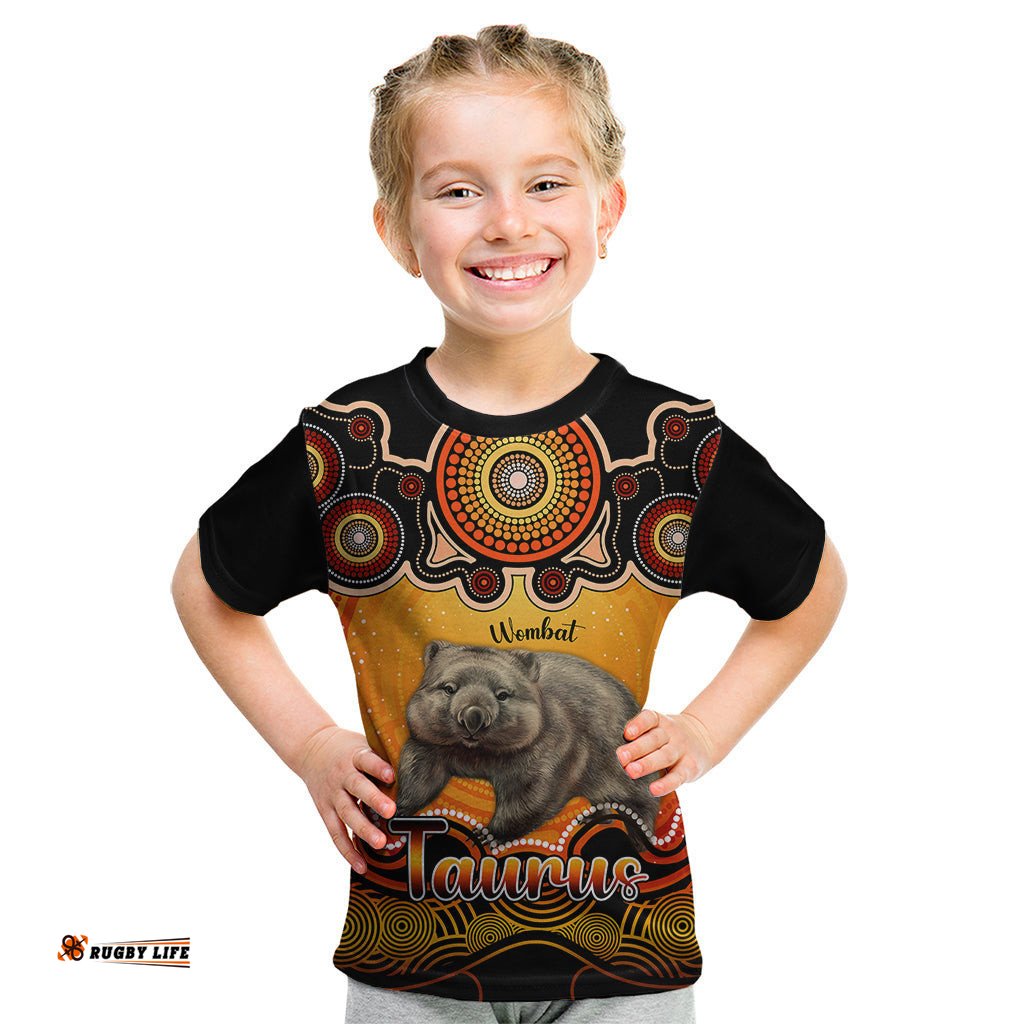 Personalised Australia Taurus Wombat Zodiac Kid T Shirt Auz Astrology Aboriginal - Red