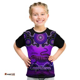 Personalised Australia Capricorn Goanna Zodiac Kid T Shirt Auz Astrology Aboriginal - Purple
